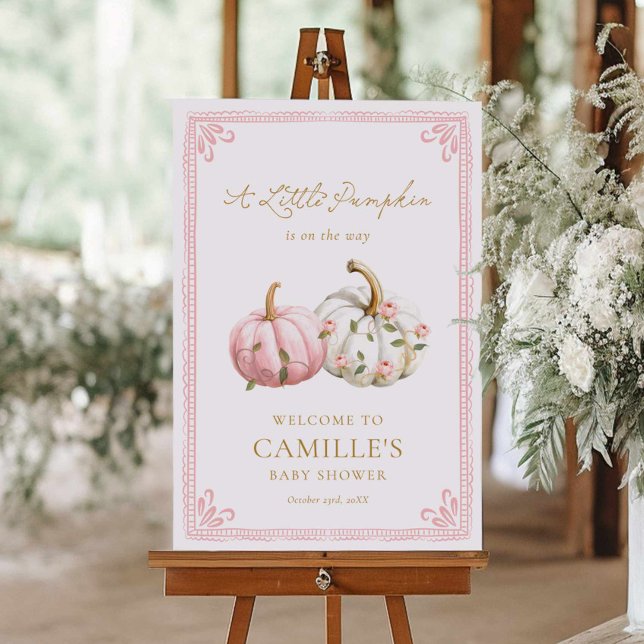 Autumn Fall Girl Baby Shower Welcome Sign (Pink Fall Girl Baby Shower Welcome Sign)