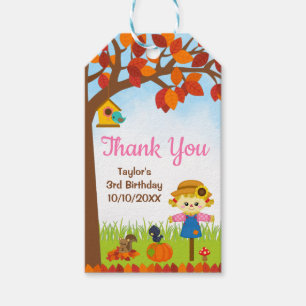 Autumn Fall Girl Scarecrow Birthday Thank You Gift Tags