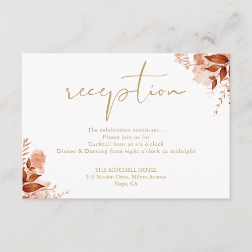 Autumn Fall Gold Script Wedding Reception Enclosure Card