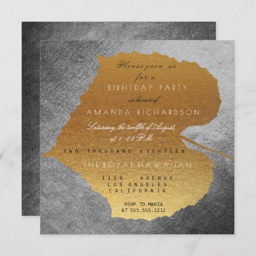 Autumn Fall Graphite Golden Leaves Birthday Party Invitation