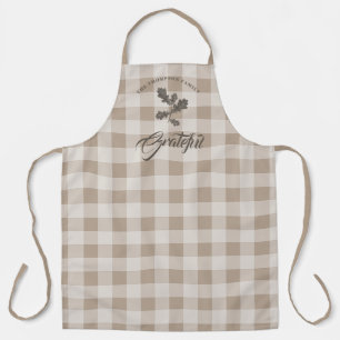 Autumn Fall Gratitude Foliage Taupe Plaid Apron