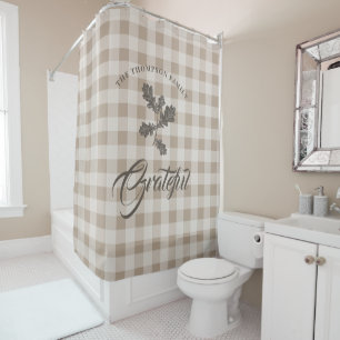 Autumn Fall Gratitude Foliage Taupe Plaid Shower Curtain