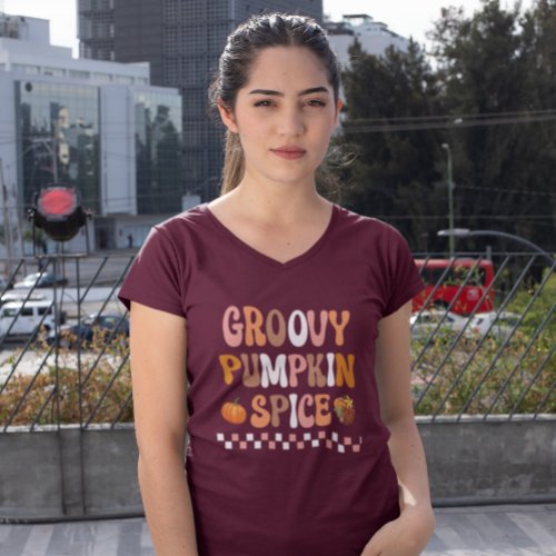  Autumn Fall_Groovy Pumpkin Spice Design T_Shirt