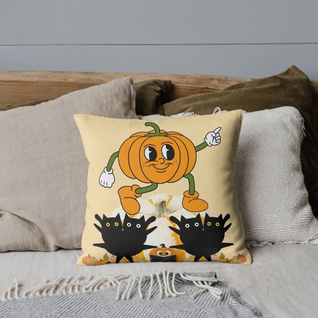 Autumn Fall Halloween Black Cat Pumpkin Decorative Throw Pillow (Creator Uploaded)