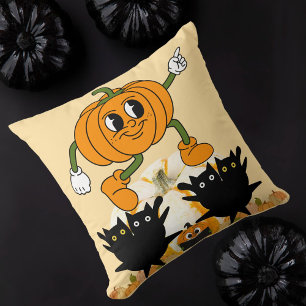 Autumn Fall Halloween Black Cat Pumpkin Decorative Throw Pillow