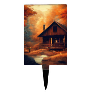 Autumn/Fall/Halloween/rustic painting Cake Topper