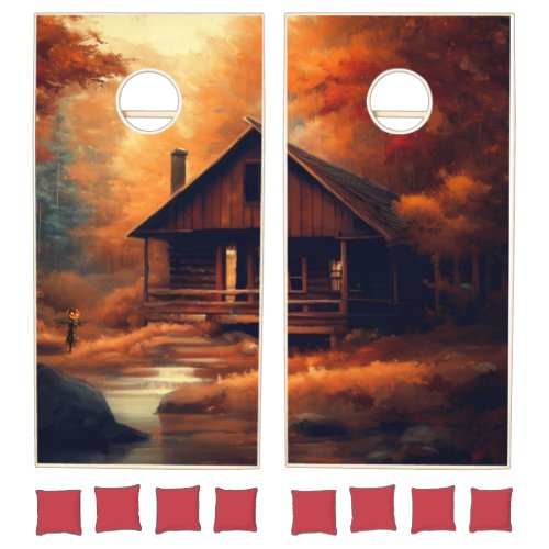 AutumnFallHalloweenrustic painting Cornhole Set