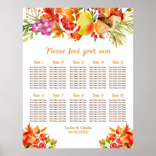 Autumn Fall Harvest 10 Tables Seating Chart