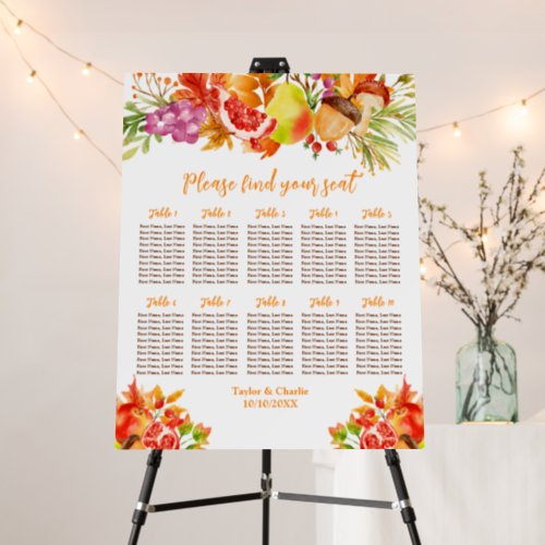 Autumn Fall Harvest 10 Tables Seating Chart Foam Board