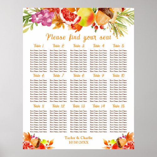 Autumn Fall Harvest 15 Tables Seating Chart