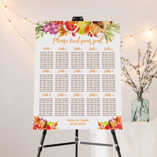 Autumn Fall Harvest 15 Tables Seating Chart Foam Board