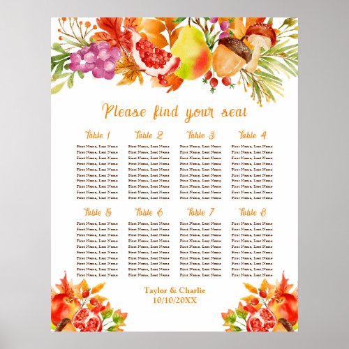 Autumn Fall Harvest 8 Tables Seating Chart