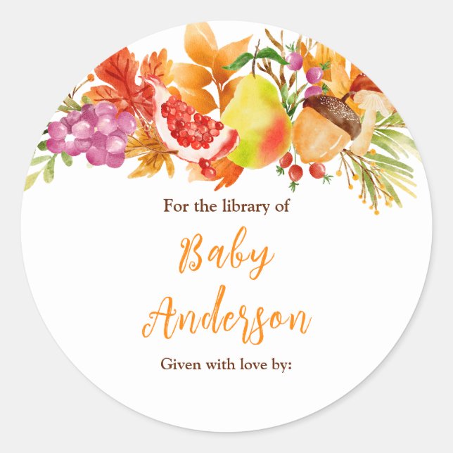 Autumn Fall Harvest Baby Shower Bookplate (Front)