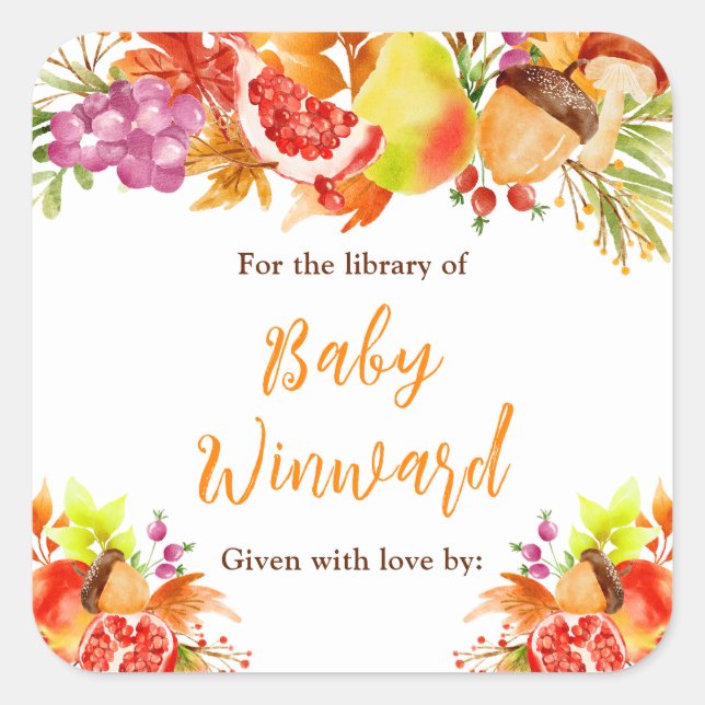 Autumn Fall Harvest Baby Shower Bookplate (Front)