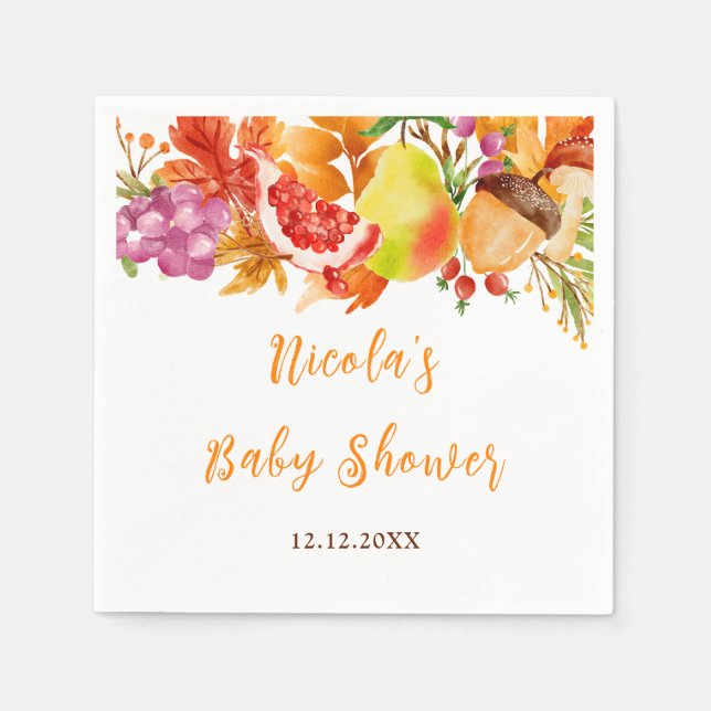 Autumn Fall Harvest Baby Shower Napkins (Front)