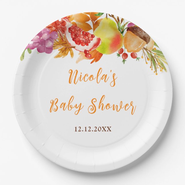 Autumn Fall Harvest Baby Shower Paper Plates (Front)
