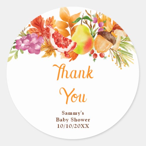 Autumn Fall Harvest Baby Shower Thank You Classic Round Sticker