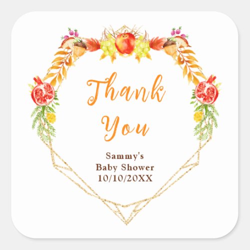 Autumn Fall Harvest Baby Shower Thank You Square Sticker
