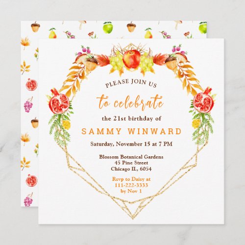 Autumn Fall Harvest Birthday Invitation