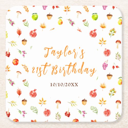 Autumn Fall Harvest Birthday Party Square Paper Coaster