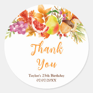 Autumn Fall Harvest Birthday Party Thank You Classic Round Sticker