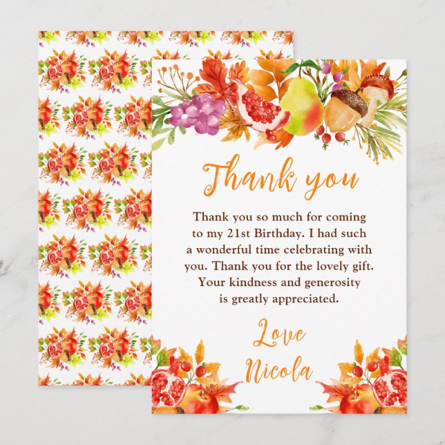 Autumn Fall Harvest Birthday Thank You Card (Front/Back)