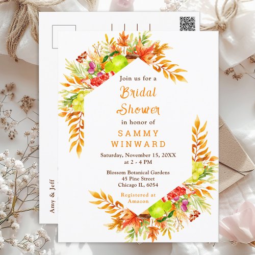 Autumn Fall Harvest Bridal Shower Postcard