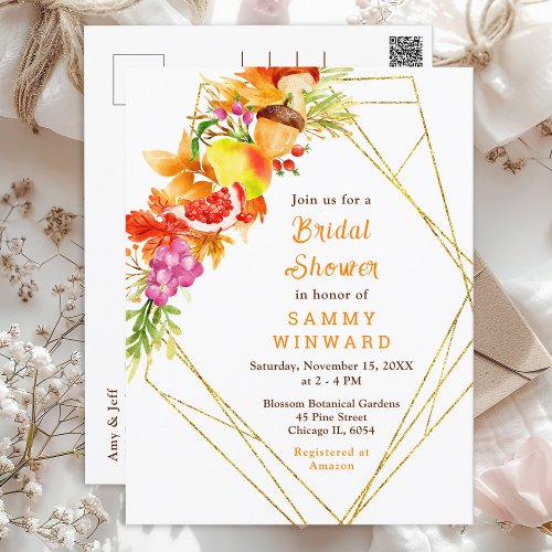 Autumn Fall Harvest Bridal Shower Postcard