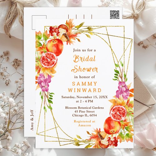 Autumn Fall Harvest Bridal Shower Postcard