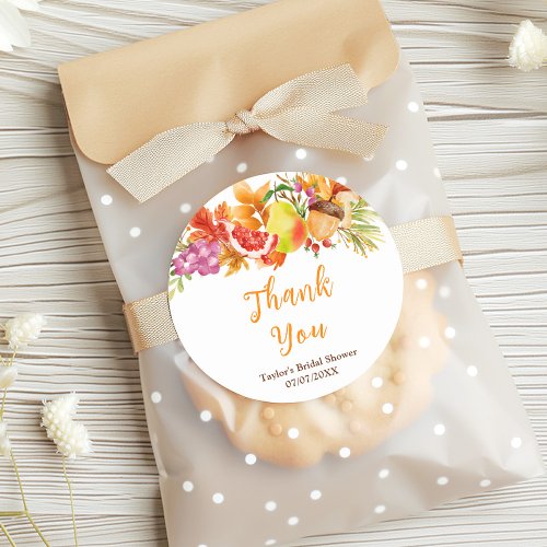 Autumn Fall Harvest Bridal Shower Thank You Classic Round Sticker