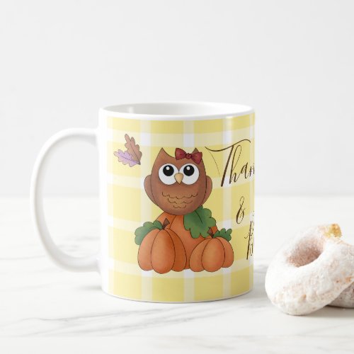 Autumn Fall Harvest Owl Pumpkin Yellow Plaid Coffee Mug