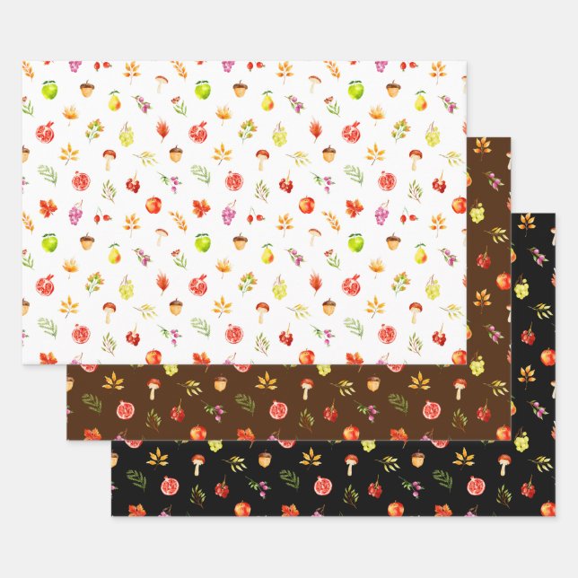Autumn Fall Harvest Pattern Wrapping Paper Sheets (Set)