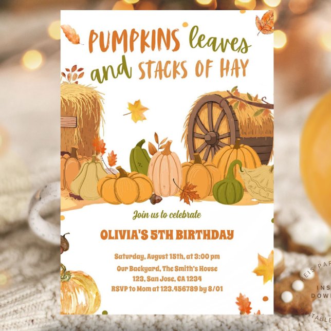 Autumn Fall Harvest Pumpkin Leaves Stacks of Hay Invitation (Creator Uploaded)