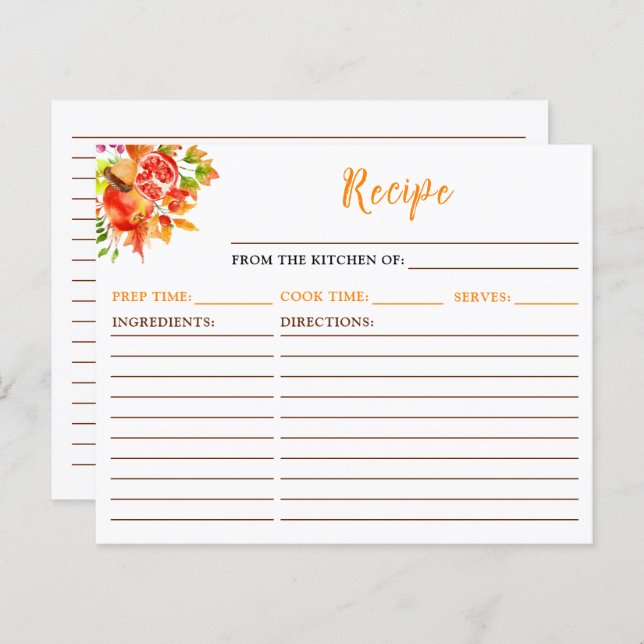 Autumn Fall Harvest Recipe Card (Front/Back)