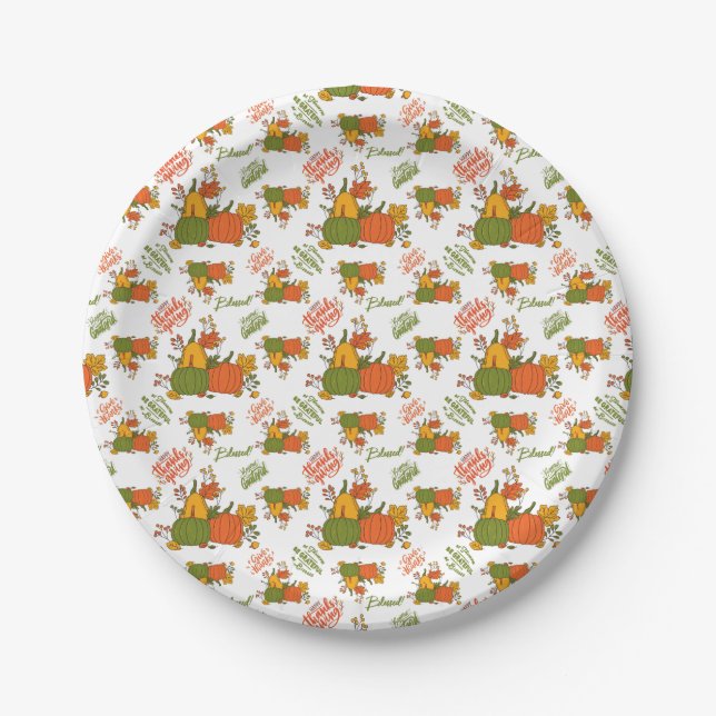 Autumn Fall Harvest Thanksgiving Paper Plates (Front)