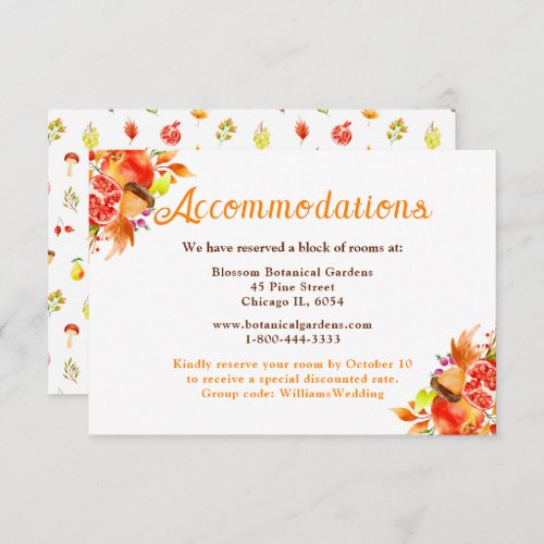 Autumn Fall Harvest Wedding Accommodations Enclosure Card