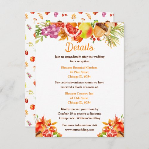 Autumn Fall Harvest Wedding Details Enclosure Card