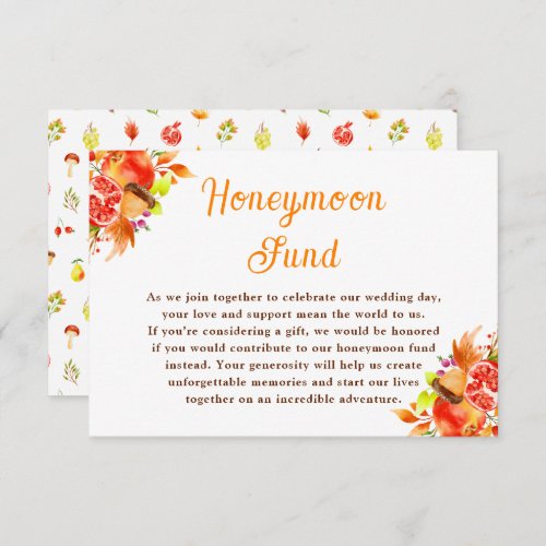 Autumn Fall Harvest Wedding Honeymoon Fund Enclosure Card