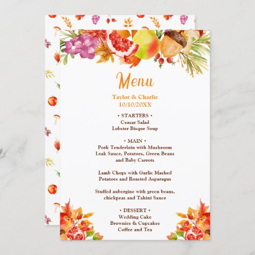 Autumn Fall Harvest Wedding Menu