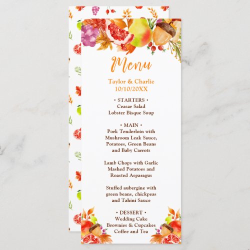 Autumn Fall Harvest Wedding Menu