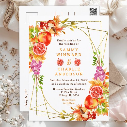 Autumn Fall Harvest Wedding Postcard