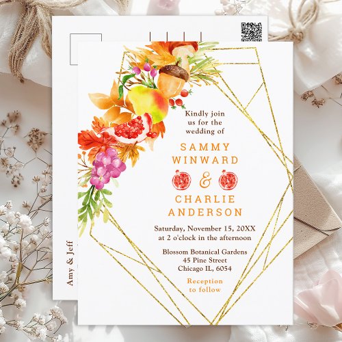 Autumn Fall Harvest Wedding Postcard