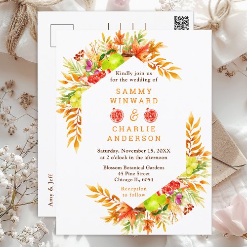 Autumn Fall Harvest Wedding Postcard