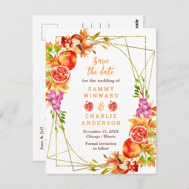 Autumn Fall Harvest Wedding Save The Date Postcard (Front/Back)
