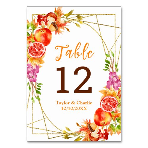 Autumn Fall Harvest Wedding Table Number