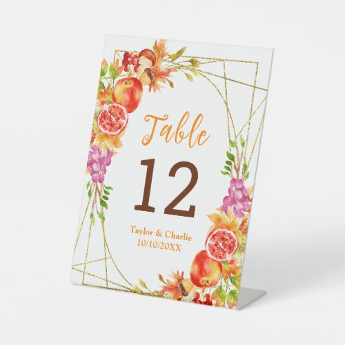 Autumn Fall Harvest Wedding Table Number Pedestal Sign