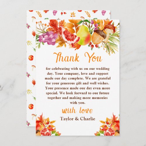 Autumn Fall Harvest Wedding Thank You Card