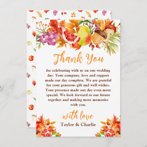 Autumn Fall Harvest Wedding Thank You Card