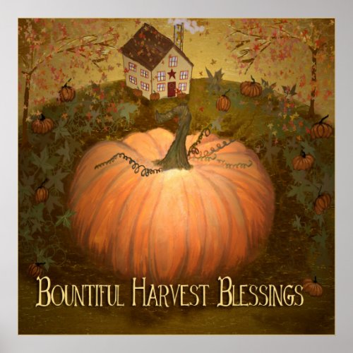 Autumn Fall Harvets Halloween Primitive Folk Art Poster