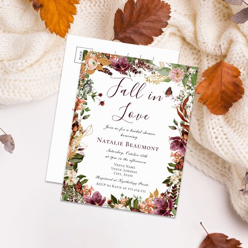Autumn Fall In Love Bridal Shower Invitation Postcard